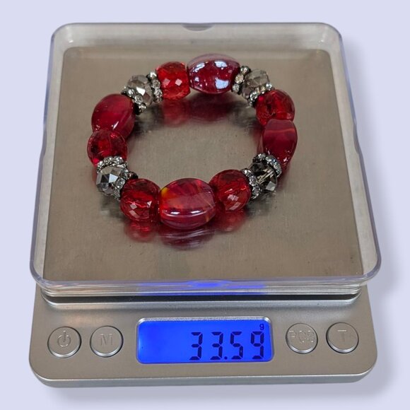 Red & Rhinestone Stretch Bracelet - Picture 4 of 4
